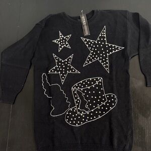 Vintage Spree International Black Sweater with  Star and Hat Design size Medium
